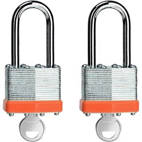 6 Pack Laminated Keyed Padlock (1-9/16", 40mm), Keyed Alike Locks, Black Hoop, Long Shackle, Lock for Gym Locker, Luggage, Suitcase, Baggage, Toolbox, Case