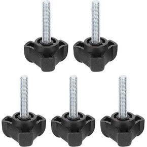 Hand Knob Tightening Screw, 5pcs M6x30mm Black Clamping Screw Trianglar Head Threaded Knurled Thumbscrew Grip Knobs Thumb Screw