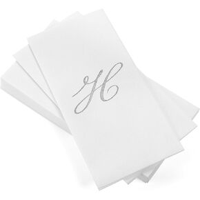 AH AMERICAN HOMESTEAD Disposable Hand Towels for Bathroom 50 Count - Guest Bathroom Essentials -Bathroom Paper Towels - Monogrammed Disposable Napkins - Wedding Napkins in Paper Towel Tray (Silver, E)
