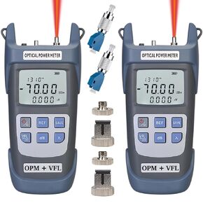 2-Pack Fiber Optical Power Meter with 10Km Light Source SC FC Connector, -70~10dBm, 10 Optic Wave Length, Optic Test Equipment for CCTV Communication Engineering