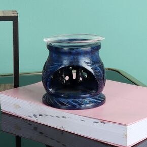Itiha® Elephant Carved Ceramic Blue Tea Light Aroma Oil Burner, Essential Oil Diffuser for Home Fragrance (3 in L X 3 in B X 4 in H)