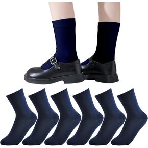 EPEIUS Kids Crew Socks School Socks for Boys Girls Uniform Seamless Socks Toddler Dress Socks White Navy Black 6 Pack