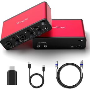 Wrugste (24Bit/192kHz) 2i2 Audio Interface for Recording Podcasting and Streaming Plug&Play Noise-Free XLR Audio Interface Ultra-low Latency+48V Phantom Power for PC
