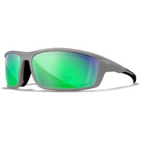 Wiley X WX Grid Captivate Polarized Sunglasses, Safety Glasses for Men and Women, UV Eye Protection for Shooting, Fishing, Biking, and Extreme Sports, Matte Cool Grey Frames, Green Mirror Lenses