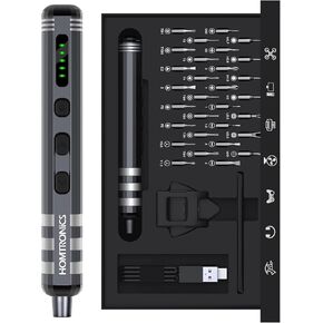 Homtronic Mini Electric Screwdriver Set, Small Electric Screwdriver Kit Supporting Overload Protection, Precision Electric Screwdriver Cordless Repair Tool for Phone Camera Laptop Watch Gray [2024]