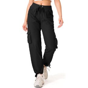 Womens Hiking Pants Quick Dry Lightweight Elastic Waist Cargo Joggers Casual Outdoor Athletic Travel Loose Comfy Pants for All Seasons,6609,Black,XL