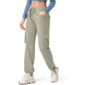 Womens Hiking Pants Quick Dry Lightweight Elastic Waist Cargo Joggers Casual Outdoor Athletic Travel Loose Comfy Pants for All Seasons,6609,Light Green,S