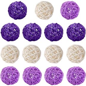 Mixed White Purple Rattan Balls Decorative, 15 Pack Wicker Balls for Home Decor Aromatherapy Accessories Wedding Decoration Baby Shower Table Decoration, 2 Inch