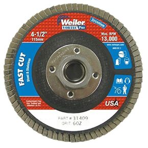 Weiler - 804-31409 31409 Vortec Pro Zirconia Alumina Type 27 Flap Disc, 60 Grit, 5/8-11 UNC, 13000 rpm, 4 1/2" (Set of 1/EA)
