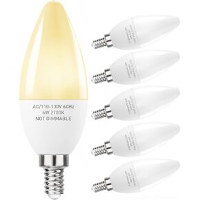 PARTPHONER E12 LED Light Bulbs B11 Candelabra Bulbs 60W Equivalent, Non-Dimmable 6W LED Candle Chandelier Bulb 600 Lumen, 5000K Daylight White, Pack of 6