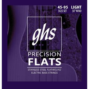GHS Strings M3050 4-String Bass Precision Flats, Stainless Steel Flatwound Bass Strings, 38" Winding, Medium (.045-.105)