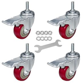 5" Heavy Duty Stem Casters,Caster Wheels with Brake Set of 4 Castors Swivel Casters M12x30mm,Free Accessories,Load 1100LBS