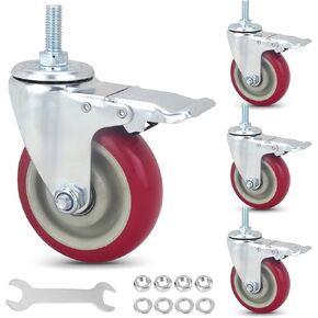 عجلات جذعية شديدة التحمل مقاس 5 بوصات، عجلات مع مجموعة فرامل مكونة من 4 عجلات عجلات دوارة مقاس M12x30 مم، ملحقات مجانية، تحميل 1100 رطل in Kuwait