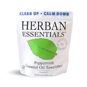 Herban Essentials Peppermint Towelettes - Essential Oil Wipes for Hands, Travel Face Wipes - Natural Hand Wipes, Moist Towelettes Individually Wrapped Body Wipes - 20 Count
