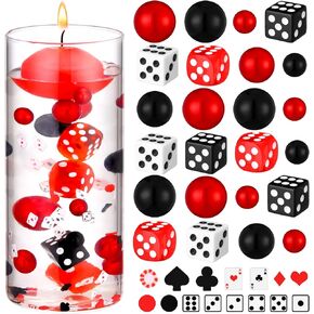 330 Pcs Casino Vase Filler Set Include 200 Mini Playing Cards 60 Dice 70 Artificial Pearls for Casino Night Wedding Birthday Baby Shower Bridal Shower Party Decorations