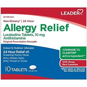 Leader 24 Hour Allergy Relief, Loratadine 10mg Tablets, Non-Drowsy, Antihistamine, Indoor and Outdoor, Counteract Allergy, 10 Tablets, Pack of 4