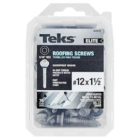Teks 21470#12 x 1" HEX Washer Head Drill PT Metal-to-Wood Elite Roofing Screws 80CT
