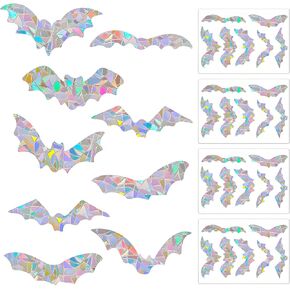 4Pcs Bat Window Stickers, Prism Color Window Decals to Prevent Bird Strikes Bird Window Strike Prevention Window Alert Decals for Birds Strikes, Anti Collision Window Stickers for Birds Window Decals