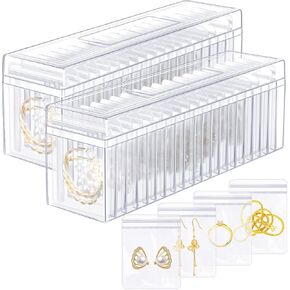 Kenning 42 Pcs Acrylic Jewelry Box Organizer, Jewelry Organizers for Women, Clear Jewelry Organizer Holder with Portable Anti Tarnish Jewelry Bags, Travel Jewelry Case for Rings, Earrings, Necklaces