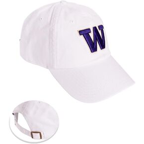 Desert Cactus University of Washington Baseball Hat U of W UW Huskies Husky Brimmed Embroirderd Hats Cap Adjustable Cloth Strap Adult (Style C1) White
