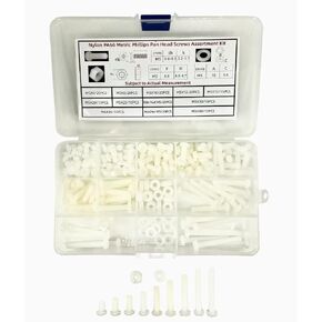 Nylon PA66 Plastic White Color Metric Phillips Pan Head Screws M5 Full Length 6-40mm and M5 Nut and M5 Washer Assortment Hardware Kit Pack of 185PCS