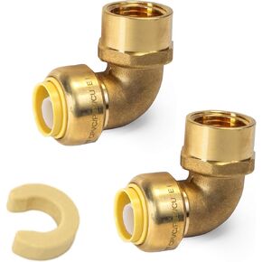 (Pack of 2) EFIELD Push-fit 1/2" x1/2" FNPT Female Threaded Elbow Fittings Push to Connect Pex, CPVC, 1/2 Inch with a Disconnect Clip