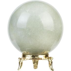 Crocon 50mm Green Jade Stone sphere Ball with Metal Stand 1400+ Carats Gemstone Ball Healing Sphere Sculpture Figurine for Fengshui Divination Home Decoration Photography Crystal Sphere