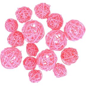 15pcs Rattan Wicker Balls Decorative Balls Natural Rustic Rattan Wood Balls for Wedding Home Hanging Decoration - Pink