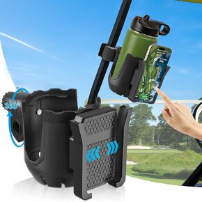 Golf Cart Phone Holder Cup Holder,Universal Adjustable Phone Caddy Compatible for iPhone/Galaxy/Google,Cart Rod Rear Seat Armrest Accessories Compatible for EZGO/Club Car/Yamaha & Most Golf Carts