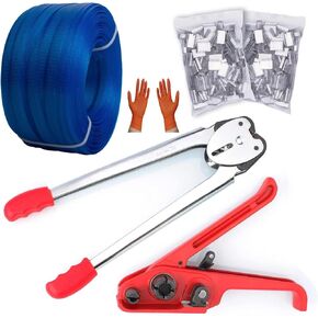 Packaging Banding Strapping Kit, Pallet Poly Strapping Kit,Tensioner Tool Sealer, Banding Tool, 4000" Length x 1/2" Wide PP Packaging Strapping Banding Belt,100 Metal Seals, for Packing and Shipping