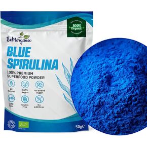 Organic Blue Spirulina Powder - 100% Organic Phycocyanin Spirulina Powder | 50g Vegan Non-Gluten Powder with No Added Sugar