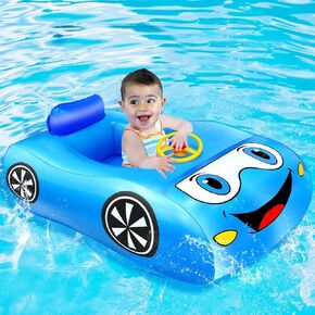 AMENON Toddler Pool Float with Never Flip Over Safety Seat & Backrest, 42" Large Airplane Baby Swimming Pool Float Summer Beach Pool Toys Floaties for Toddlers Infant 6-36 Months