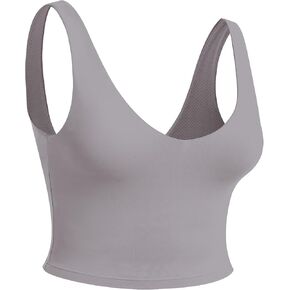 ABOCIW Womens Longline Sports Bra V Neck Wirefree Padded Medium Support Yoga Bras Gym Running Workout Crop Tank Tops