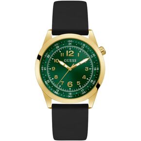 GUESS Men's 42mm Watch - Blue Strap Blue Dial Rose Gold Tone Case