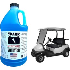 SPARK Golf Cart Battery Restore Liquid Solution - Refurbish, Repair 6, 8, 12 Volt Lead Acid Batteries - Made in USA - Expands Charge Capacity - Extends Battery Life - Non-Toxic - Larger 64oz Bottle