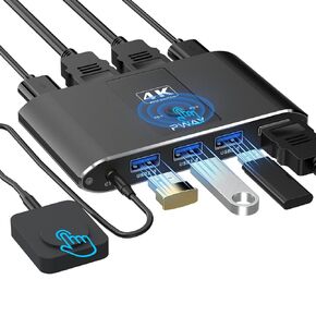 8K DisplayPort KVM Switch with DP 1.4 & 3 USB 3.0 Ports (3 USB-A), Supports 8K@60Hz, Control 2 PCs Sharing 1 Monitor & USB Devices, Wired Remote and Button Switch, Adaptive EDID