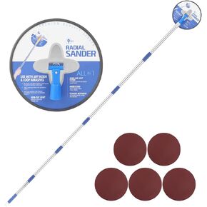 Drywall Pole Sander, 86 Inch Radial Round Pole Sander with Extension Pole, Manual Hand Drywall Sander for Walls and Ceilings, Includes 5pcs Sanding Sheets (80, 100, 120, 180, 240 Grit)