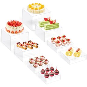8 Pack Acrylic Risers Display Stands, Food Risers for Buffet Table, Clear Cube Boxes Buffet Risers Dessert Table Display Set Nesting Risers with Hollow Bottom, Acrylic Display Stands for Food, Jewelry in Kuwait
