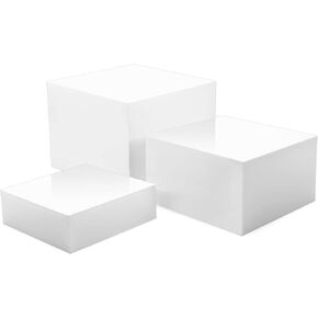 QWORK Buffet Risers - 3PCS Thick Acrylic Display Stands for Desserts, Figures, and Collectibles - White, Modern Cube Nesting Risers Stands for Weddings, Parties, and Events (6", 7", 8")"