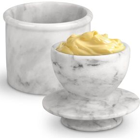 Butter Crock with Lid, Soft Spreadable Butter keeper, Marble French Butter Keeper to Leave On Counter, Butter Dish, Home and Kitchen Decor for Countertop (White Grey, Large)