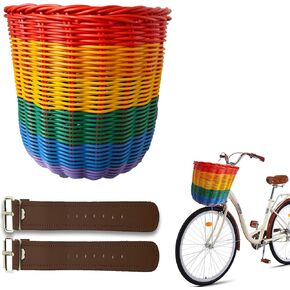 Bike Basket,Large Deep Basket for Kids Adults Bike,Pretty Cute Hand-Woven Rainbow Kids Bike Basket Front,Oversized Kids Scooter & Adults Cruiser Bicycle Basket,9 * 7.5inch
