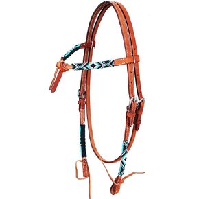 CHALLENGER Horse Show Bridle Western Leather Knotted Beaded Headstall Browband 79115-118