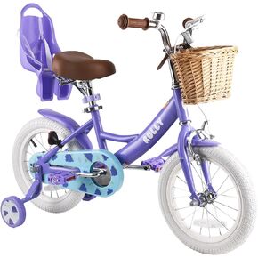 RULLY Fruit Kids Bike 12 14 16 Inch Bicycle for Girls Ages 2-7 Years, Training Wheels Included, Girl Bikes with Basket & Doll Seat