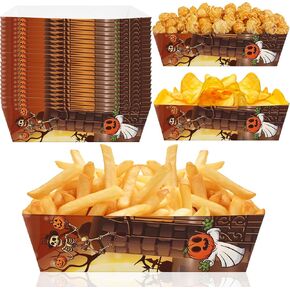 Halloween Disposable Paper Trays | (50 pcs) Spooky Ghost Snack Food Trays | Halloween Party Chips, Nachos Fries Serving Basket | Scary Halloween Theme Snack Bowl | Halloween Party Decor