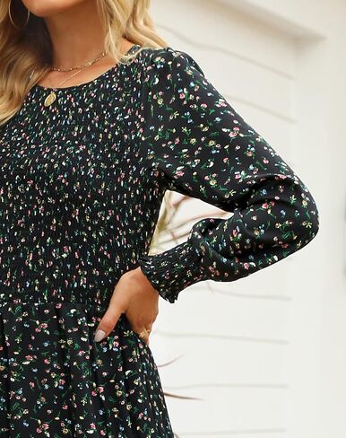 Annebouti Women's 2026 Spring Casual Long Sleeve Maxi Dress Boho Floral Smocked A-Line Modest Wedding Guest Long Dresses in Kuwait