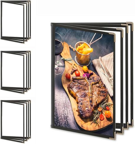 4PCS Menu Covers 8.5 X 11 Inch,Menu Holder 4 Page 8 View Transparent Restaurant Menu Cover Book Fits 8.5x11" Standard Size, Black in Saudi Arabia