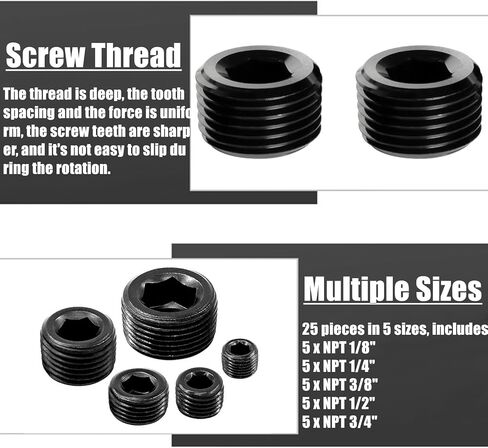 20 Pcs Stainless Steel Pipe Plug Fitting Assortment Kit, 5 Sizes 1/8" 1/4" 3/8" 1/2" 3/4" NPT Male Internal Hex Thread Socket Pipe Plug for Sealing Pipe Port in Saudi Arabia
