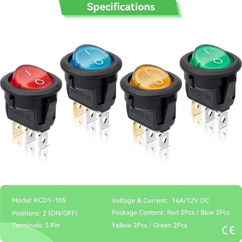 8Pcs Round Boat Rocker Switch 12V 16A SPST On/Off Switch with LED Light for Car Boat Marine RV (4 Color) in Kuwait