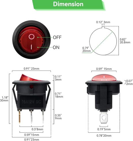 8Pcs Round Boat Rocker Switch 12V 16A SPST On/Off Switch with LED Light for Car Boat Marine RV (4 Color) in Kuwait