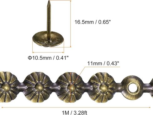 uxcell 3Pcs Upholstery Tacks Strips, 1Meter Flower Decorative Nail Trims for Sofa Headboard Chair Furniture with Upholstery Nails (11mm Bronze) in Saudi Arabia